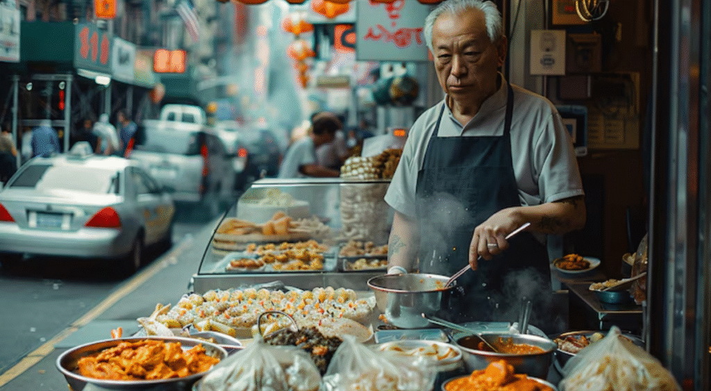 chinatown hawker leftovers consumption.